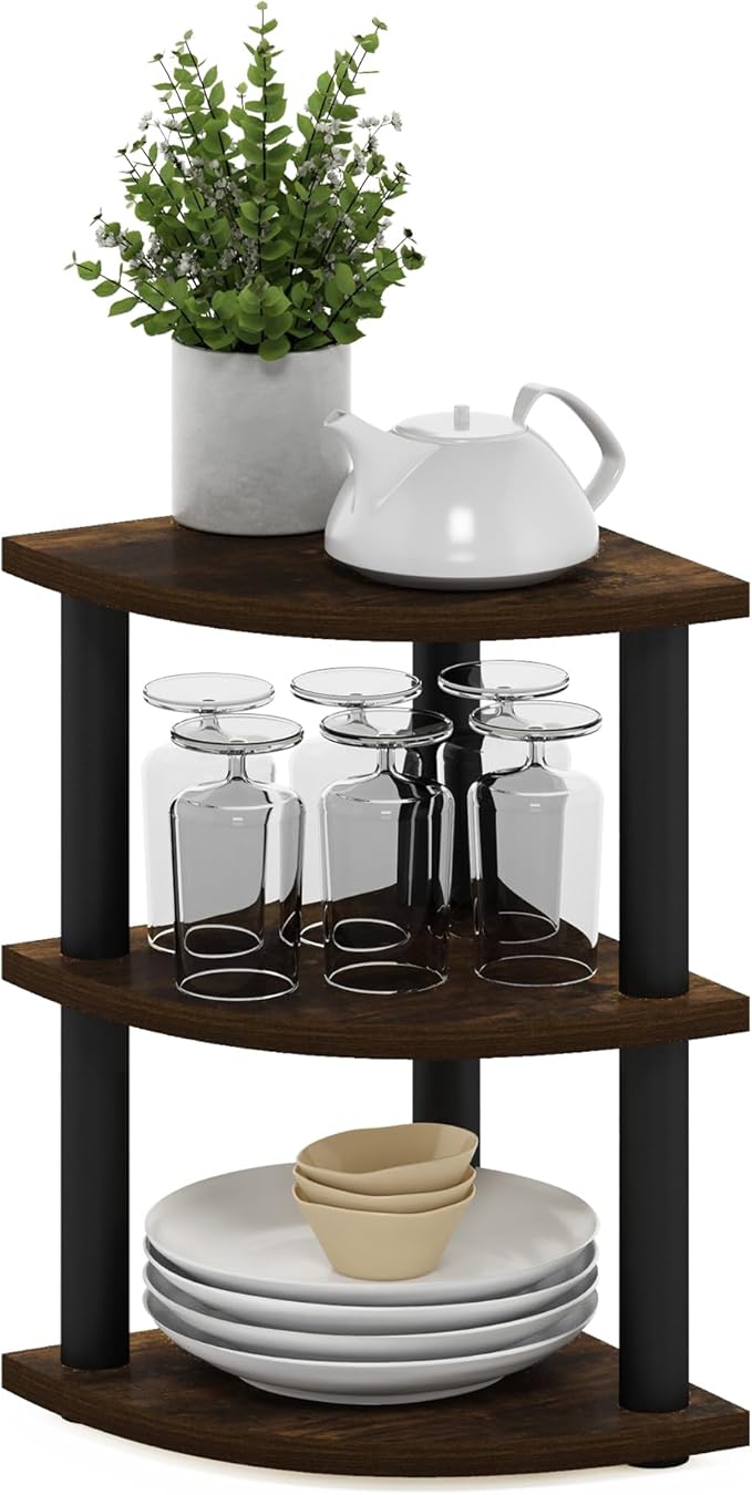 Furinno Turn-N-Tube Kitchen Countertop Organizer, 3-Tier Corner Countertop Organizer Shelf, Corner Shelf, for Kitchen, Pantry, Organizers and Storage, Amber Pine