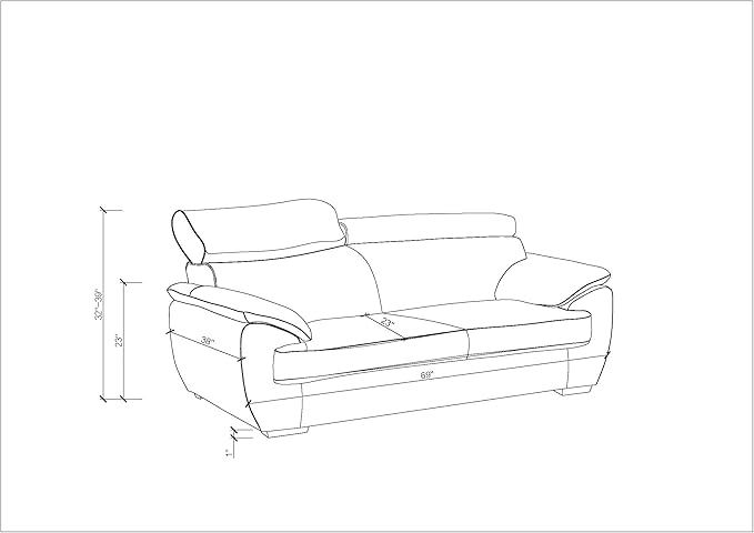 Blackjack Furniture 4571 Veal Collection Modern Genuine Leather Loveseat with Adjustable Headrest, Sturdy Wood Frame and Stainless Steel Legs, Stylish Living Room Love Seat, Gray