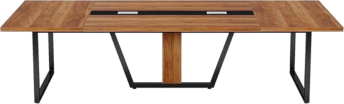 LITTLE TREE 8FT Conference Table for 10 People, Large Meeting Table, Modern Conference Room Tables with Cable Management, Training Tables with Strong Metal Legs for Office, Brown