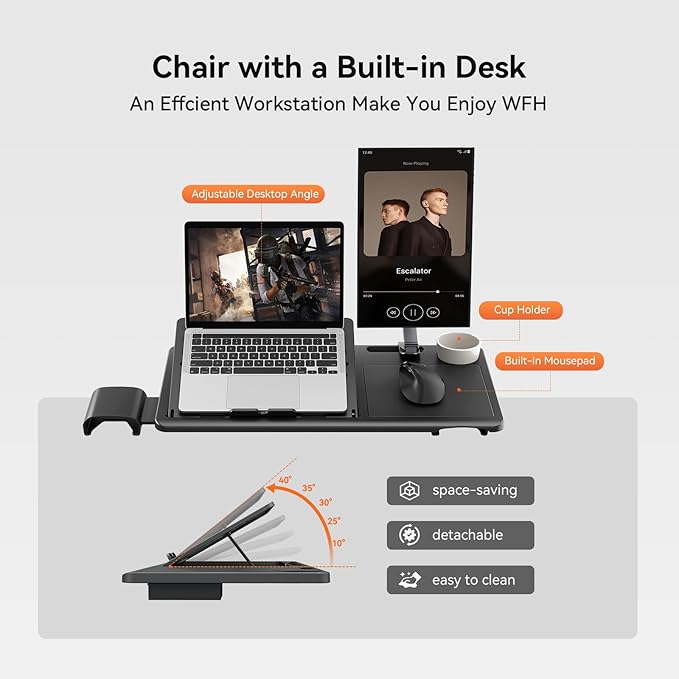 Newtral Ergonomic Office Chair, High Back Desk Chair with Footrest, Auto-Following Lumbar Support & Headrest, 4D Armrest, Adjustable Seat Depth and Height