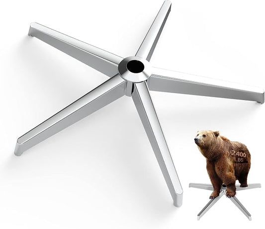 MASTERY MART 28 Inch Office Chair Base, Heavy Duty 2400 Lbs, Reinforced Metal Desk Chair Replacement, Universal Gas Cylinder Hole Caster Socket, Silver