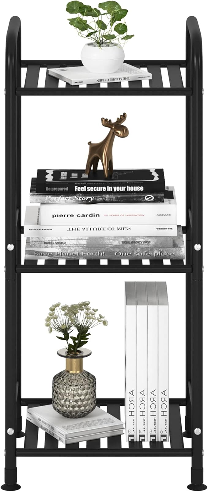 JSB 3 Tier Narrow Bathroom Shelving Unit, Kitchen Storage Rack Organizer Metal Corner Shelf for Living Room Laundry Pantry (Matte Black, 3 Tier)