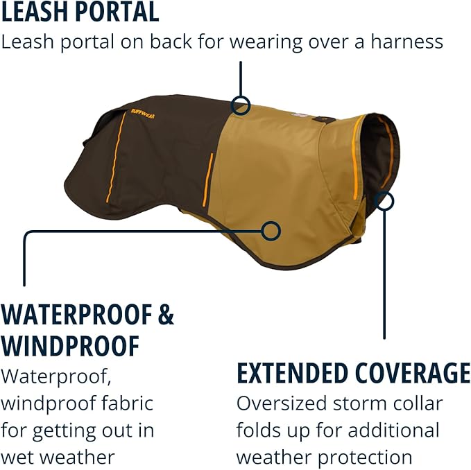 Ruffwear, Sun Shower Dog Raincoat, All-Weather Jacket, Waterproof, Windproof & Lightweight, Earth Brown, Large