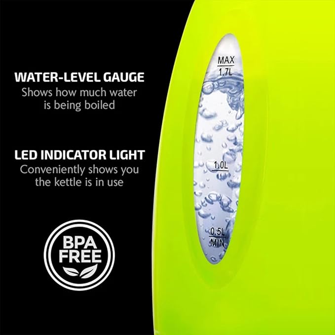 OVENTE Electric Kettle, 1.7L Fast Boiling Water Heater for Coffee or Tea, BPA Free with Water Level Gauge, Auto Shut-Off, Boil-Dry Protection, Indicator Light and Removable Filter, Green KP72G