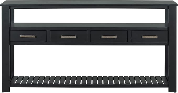 Modern Console Table 62-Inch Long Narrow Entry Sofa Table with Storage Shelves & Drawers for Living Room Entryway (Black)