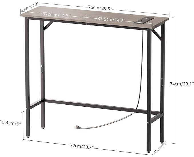 Narrow Console Table with Led Light and Charging Station，29.5" Small Entryway Table，Display Table，Entryway Hallway Thin Sofa Table Behind Sofa, Small Spaces, Living Room, Gray
