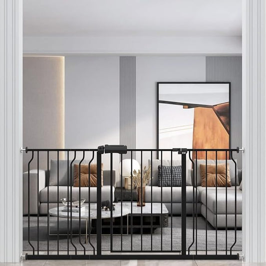 WAOWAO Baby Gate 62.19-66.92" Extra Wide Pressure Mounted Walk Through Swing Auto Close Safety Black Metal Toddler Kids Child Dog Pet Puppy for Stairs,Doorways,Kitchen