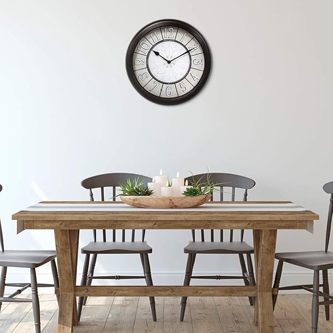 Presentime & Co. 12.6" Illuminated Farmhouse Wall Clock, Silent Battery Operated Night Light Wall Clock with Smart LED Sensor for Living Room, Bathroom, Kitchen, Home Office, Oil Rubbed Bronze Finish