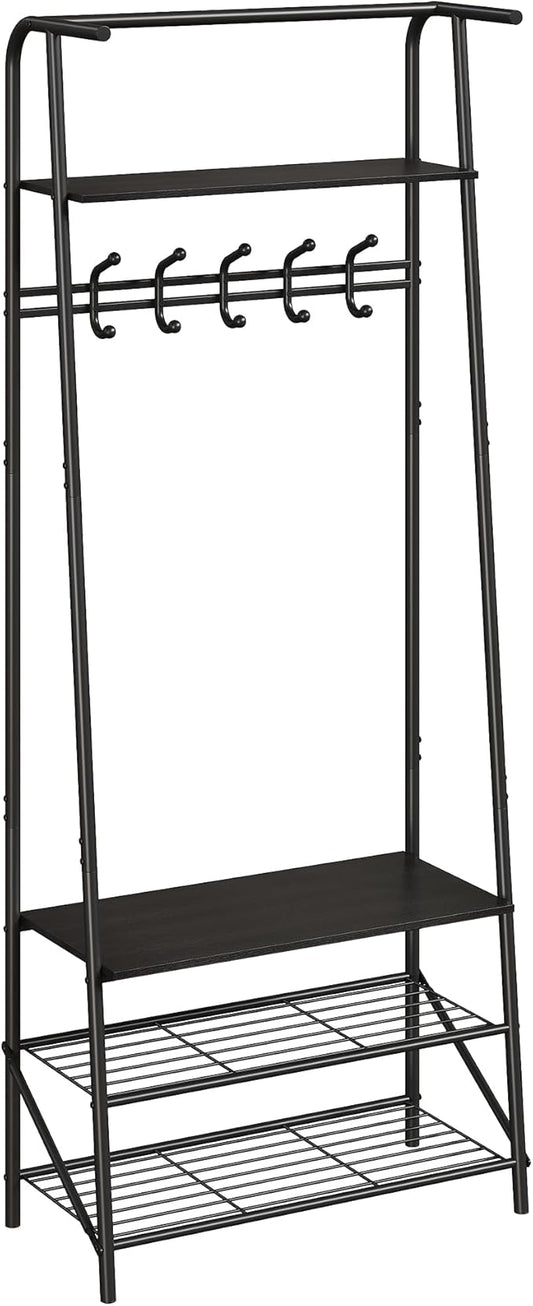 MDF Hall Tree with Bench, 4-in-1 Entryway Coat Rack with Storage Shelf & Shoe Organizer, Sturdy Freestanding Furniture for Living Room, Bedroom, Mudroom