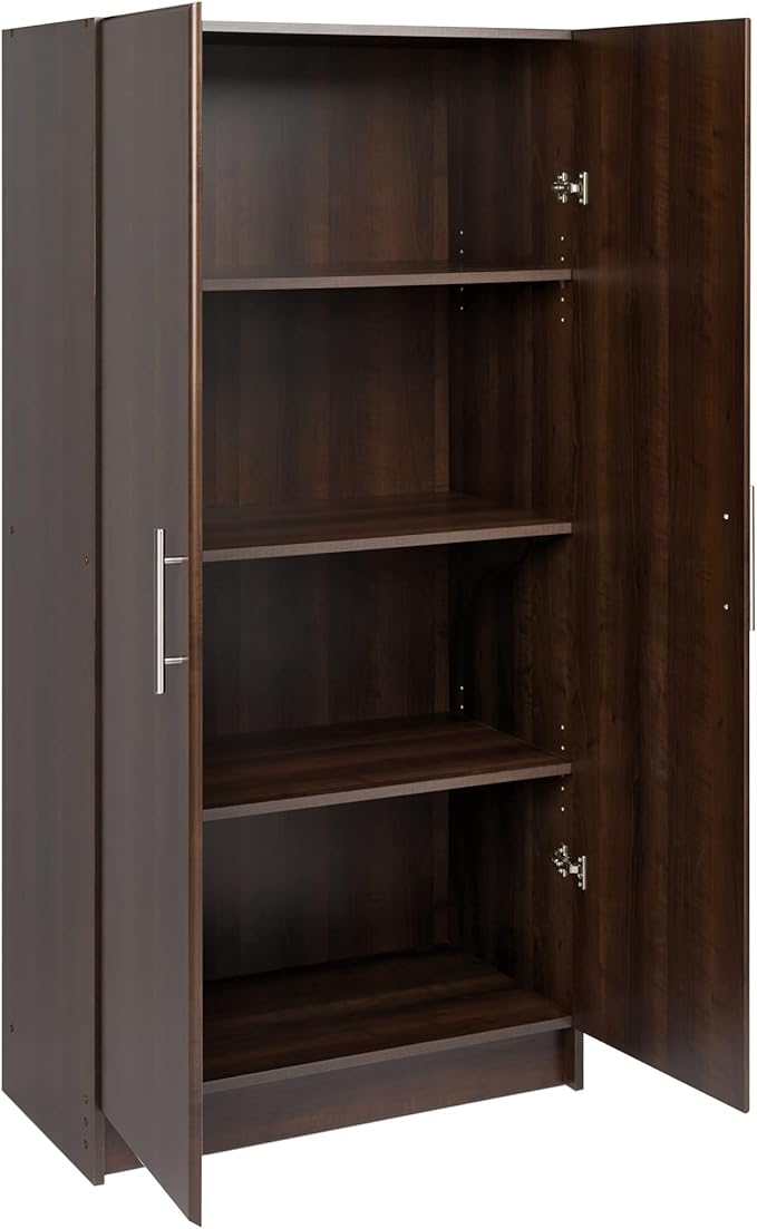 Prepac Elite Tall Garage Storage Cabinet & Pantry Storage Cupboard, 2-Door Freestanding Bathroom or Pantry Cabinet with Adjustable Shelves, 16" D x 32" W x 65" H, Espresso