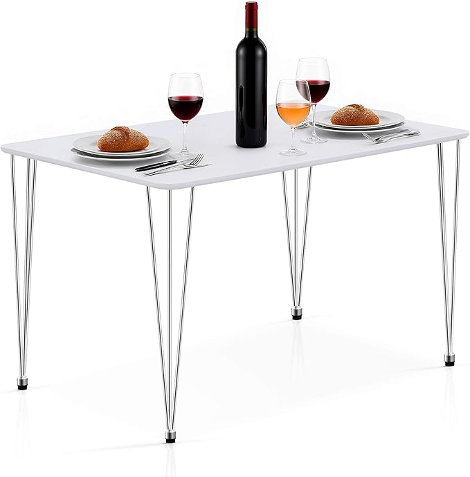 ivinta Small White Dining Table for 4, 47.5" Modern Rectangular Kitchen Table with Metal Legs for Dining Room Living Room, Lilac (White)