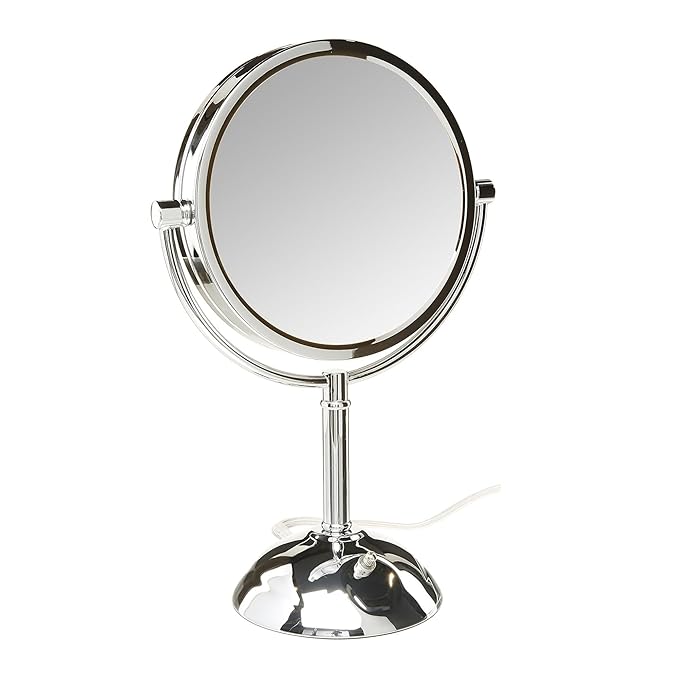 JERDON Lighted Makeup Mirror with Magnification - 1X and 8X Magnification - Chrome Finish - Model HL8808CL
