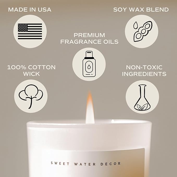 Sweet Water Decor Cozy Season Soy Candles - Fall Candles with Woods, Warm Spice, and Citrus Scent for Home Decor - Soy Candle with 50 Hours Burn Time - 11Oz Wood Lid White Jar Candles Fall Scents