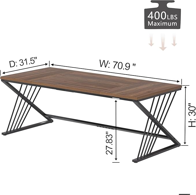 FOLUBAN 70.9" Computer Desk with Z-Shaped Legs, Large PC Desk for Home Office, Industrial Writing Desk, 2 Person Executive Workstation Study Table for Bedroom, Rustic Walnut