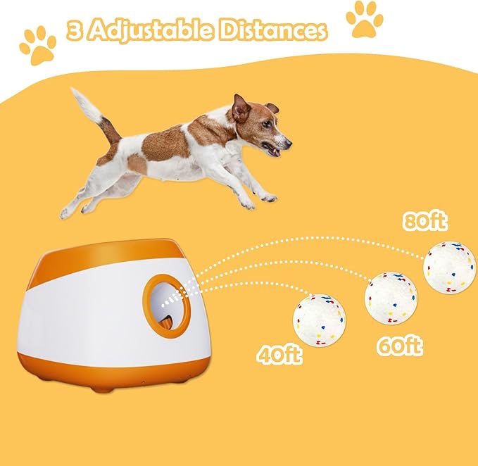 Automatic Dog Ball Thrower Launcher Interactive Toys, Auto Dog Ball Launcher for Medium to Large Dogs, Remote Control Tennis Balls Machine for Dogs, Pet Mental Stimulation Toys, with 6 Balls