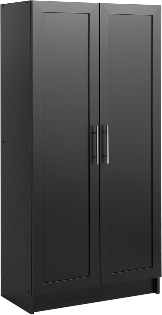 Prepac Elite Accent Cabinet with Panel Doors, Black Storage Cabinet, Bathroom Storage, Pantry with 3 Shelves 16.75" D x 32" W x 65" H