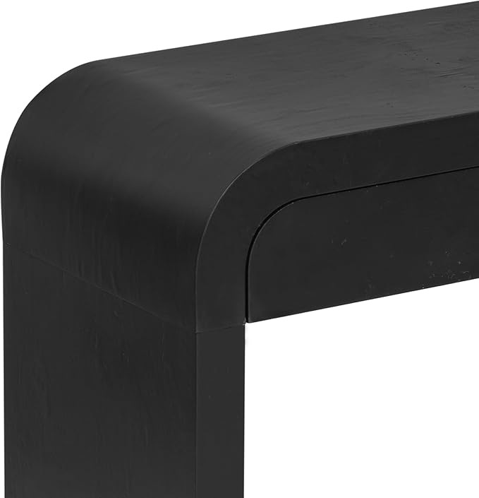 60" Farmhouse Wooden Curved Console Table Sofa Table with Drawers, Mid-Century Modern Entryway Table with Burl Natural Wood Veneer for Living Room,Entryway Foyer,Hallway,Office (Black)