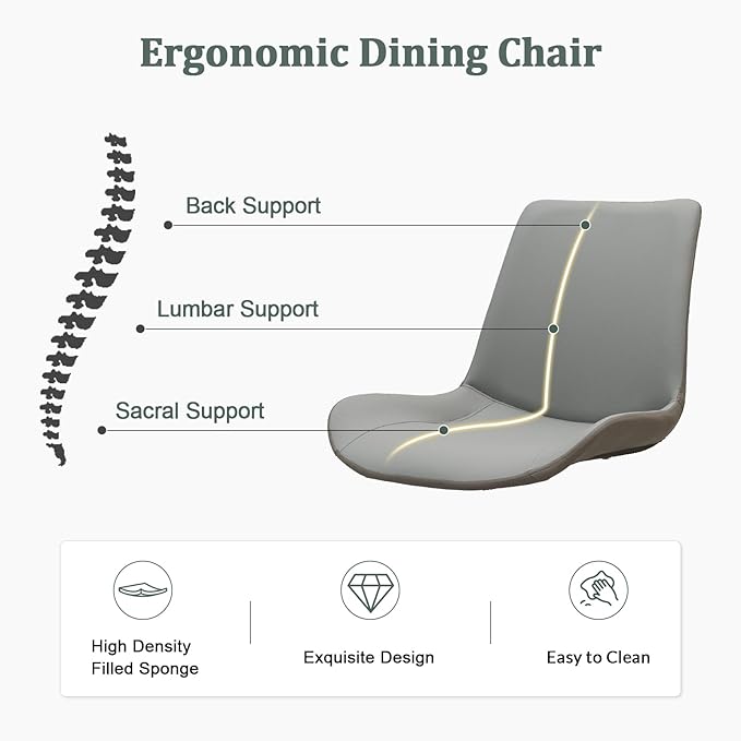 Dining Chairs, Modern PU Leather Dining Room Chair with Sturdy Metal Legs, Upholstered Seat Dinner Chairs Accent Side Chairs for Indoor Kitchen Living Room Restaurant(Light Grey & Dark Grey, Set of 6)