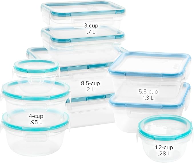 Snapware Total Solutions (10-Pack, Mixed Sizes) Plastic Food Storage Containers Set, Airtight & Leakproof Locking BPA-Free Lids Tupperware, Freezer Dishwasher Microwave Safe