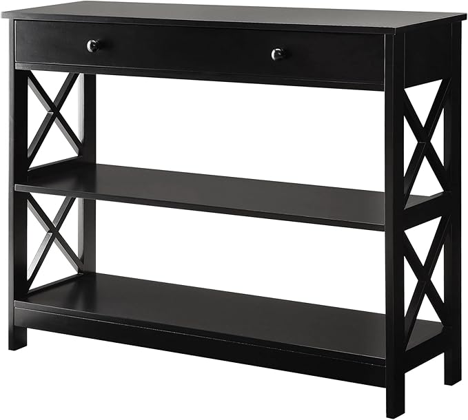 Convenience Concepts Oxford 1-Drawer Console Table 39.5" - Farmhouse Sofa Display with Storage Shelf For Living, Family, & Dining Room, Modern Entryway Hall Table for Kitchen, Bedroom, Black