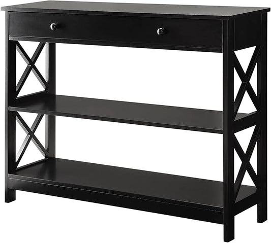Convenience Concepts Oxford 1-Drawer Console Table 39.5" - Farmhouse Sofa Display with Storage Shelf For Living, Family, & Dining Room, Modern Entryway Hall Table for Kitchen, Bedroom, Black