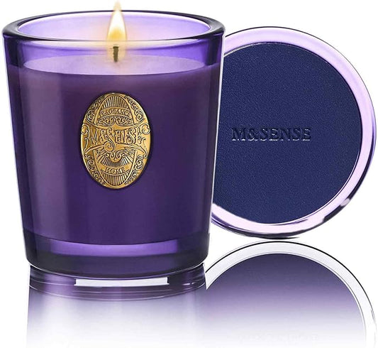 M&SENSE Natural Soy Candle | Lavender Citrus & Purple | 9.2 oz, 50H Burn Time | Luxury Scented Candle for Relaxation, Gifting, Home Décor | Ideal for Bedroom, Office, Party Ambiance