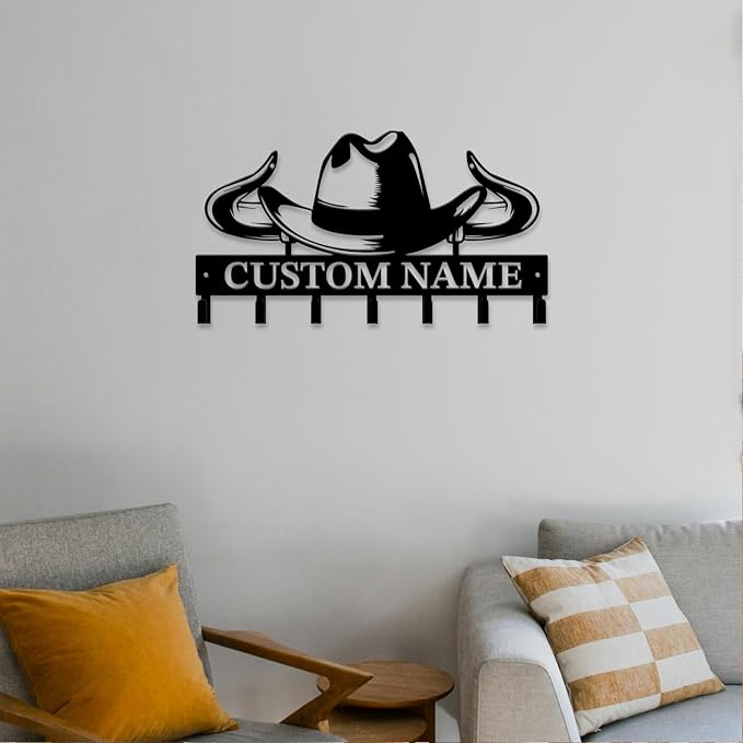Personalized Custom Name West Cowboy Keys Hooks,Metal Cowboy Art Clothes Keys Hooks,Metal Cowboy Lover Wall Home Storage Decorative Keys Hooks,Key Holder Hooks for Wall (Style B)