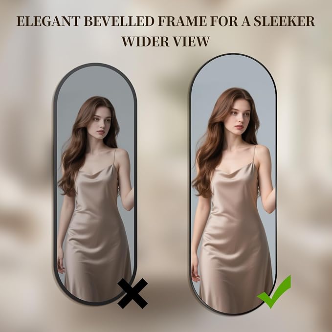 Oval Full Length Mirror, 71"×24" Wall-Mounted Floor Mirror with Metal Frame, Ultra-Clear Explosion-Proof Dressing Mirror, Simple and Classic Deco for Cloakroom/Bedroom/Living Room, Black