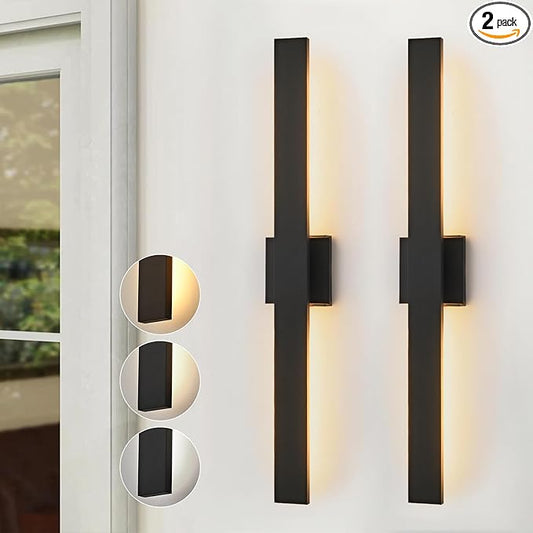 Upgraded 2-Pack 34in Black Long Modern LED Outdoor Wall Lights 3000K 4000K 5000K Dimmable Exterior Wall Sconce Outside Light fixtures for House Garage Front Door