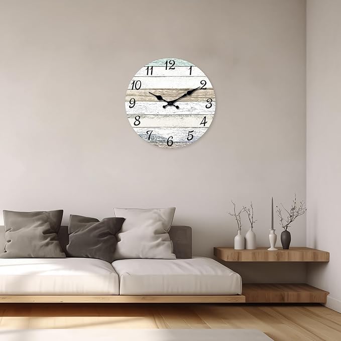 XNM Wood Large Wall Clocks Battery Operated Coastal 20 Inch Clocks for Living Room Farmhouse Rustic Wall Clock Silent (MDF No Solid Wood)