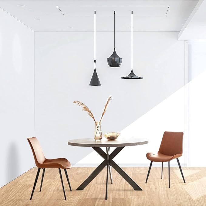 45.3" Round Dining Table Set, Mid Century Modern Round Dining Table for 4-6 Person, Steel Legs, Leisure Coffee Table for Kitchen Dining Room, Save Space