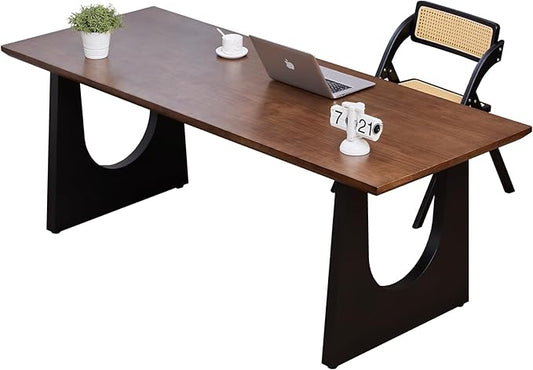 Wooden Executive Office Desk Computer Table Multi-Sized High Cost Performance Stylish Design Metal Legs Versatile Use for Office or Dining Casual Table (Walnut Color, 78.74in)