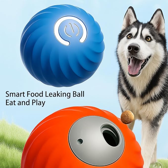 Smart Interactive and Treat Dispenser Auto Rolling Ball, Dual Modes,USB-C Rechargeable, Durable Pet Safe Design,for Small Or Medium Dogs and Cat (Orange Ball Plush Fruit Set)