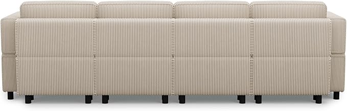 114.2" 5 Seater Modular Sofa with Deep Storage Seat,Corduroy Convertible L Shaped Sectional Couch,Modular Couch with Movable Ottoman Chaise,Upholstered Sectional Couches for Living Room,Beige