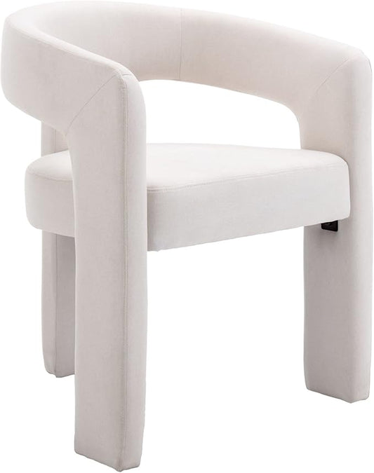 Modern Linen Fabric Upholstered Dining Chairs with Open-Back, Cute Barrel Side Chairs Kitchen Armchair Accent Chairs for Dining Room Bedroom, Ivory
