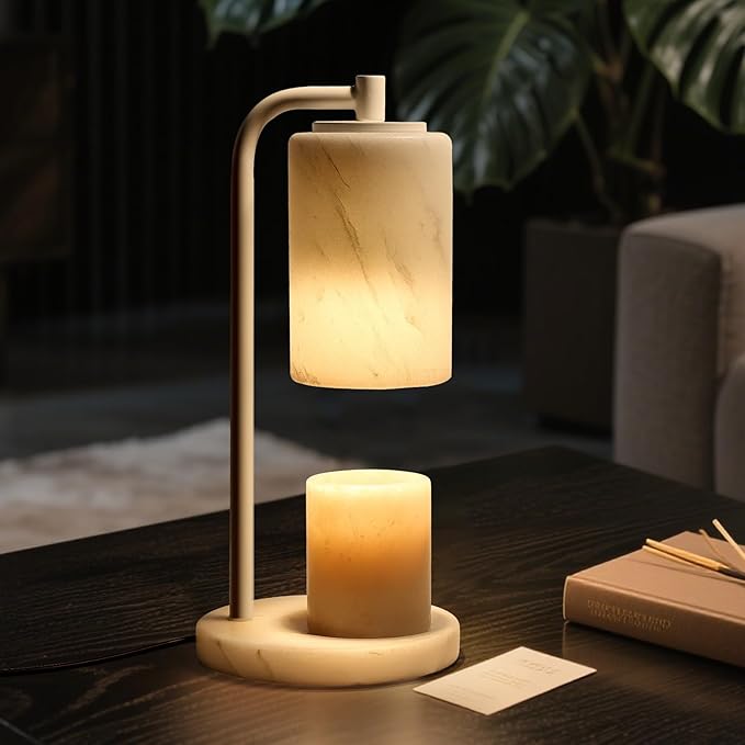 Marble White Candle Warmer Lamp, Bedroom Home Decor Marble Base White Electric Candles Warmer with Timer & Dimmer, Housewarming Gifts, Spring & Easter Decorations