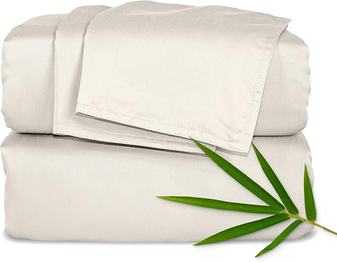 Pure Bamboo Full Sheets, Genuine 100% Organic Viscose Derived from Bamboo Bed Sheet Set, Luxuriously Soft & Cooling, Double Stitching, 2 Year Quality Promise (Full, Creme)