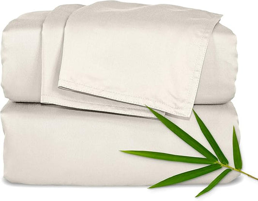 Pure Bamboo Full Sheets, Genuine 100% Organic Viscose Derived from Bamboo Bed Sheet Set, Luxuriously Soft & Cooling, Double Stitching, 2 Year Quality Promise (Full, Creme)