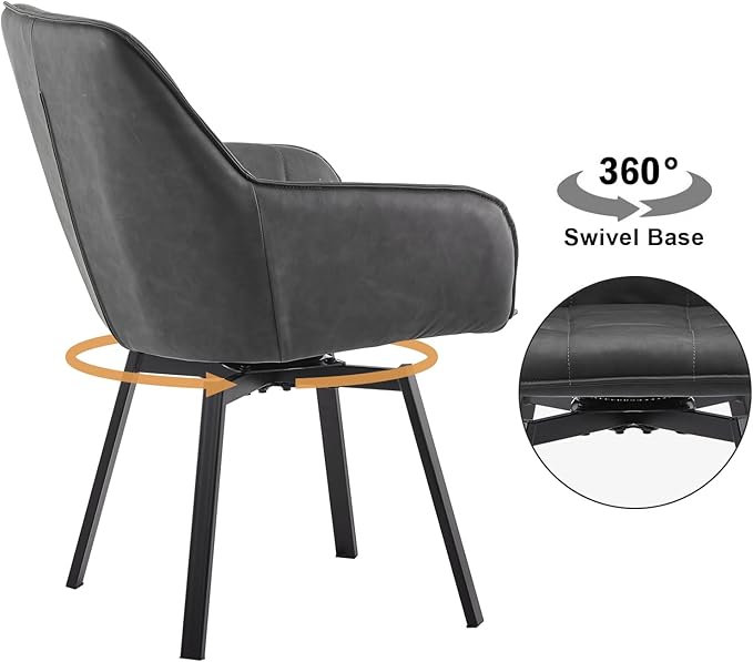 TUKAILAi Swivel Dining Chairs Set of 2, Faux Leather Upholstered Mid Century Accent Chairs with Metal Legs, Rotatable Kitchen Chair for Home Office Kitchen Restaurant (Grey)
