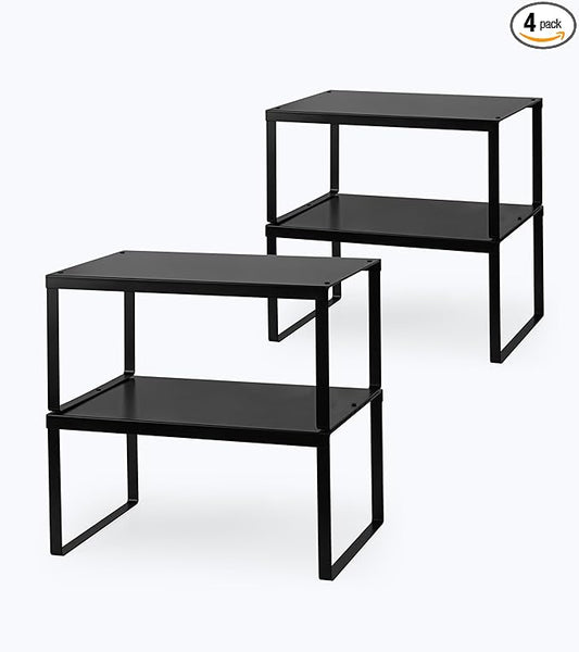 Cabinet Organizer Shelf, Set of 4 Cabinet Shelves, Stackable Metal Kitchen Counter Organizer, Adjustable Countertop Cupboard Pantry Shelf Riser Storage Rack, Black