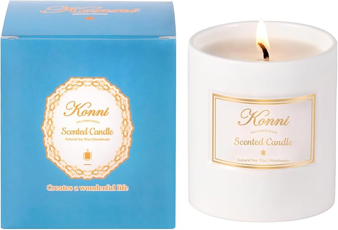 Scented Candle, 9oz Soy Candles, Pine and Cypress Scented White Candles for Women & Men, Long-Lasting Aromatherapy Jar Candle Wax for Home, Bathroom, Non Toxic Candle Gift (Ceramic Cube Cup)