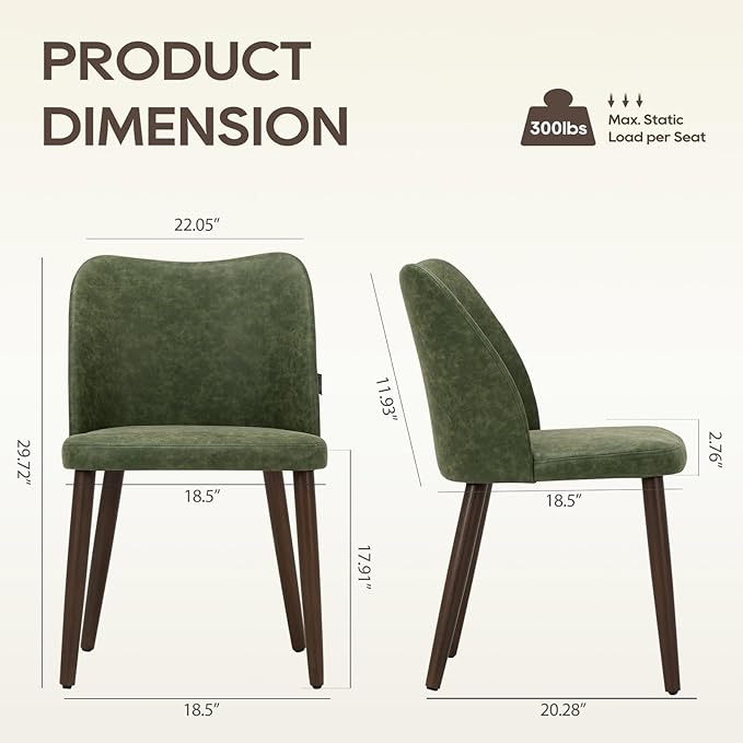 Wooden Dining Chairs Set of 4, Upholstered Kitchen Dining Room Chair, Modern Farmhouse Dinner Chair for Restaurant & Cafe, Green