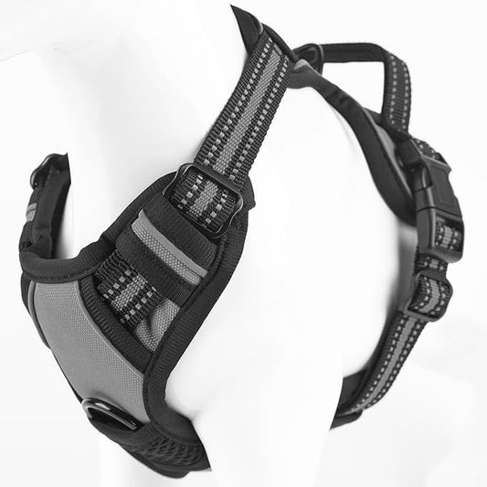 No Pull Dog Harness, Reflective Comfortable Vest Harness with Front & Back Easy Control Handle Adjustable Soft Padded Pet Vest for Small to Large Dogs(Gray,L)