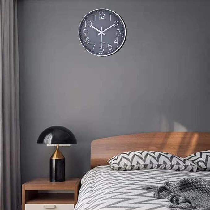 jomparis Non-Ticking Wall Clock Silent Battery Operated Round Wall Clock Modern Simple Style Decor Clock for Home/Office/School/Kitchen/Bedroom/Living Room (13.5 Inch Gray)
