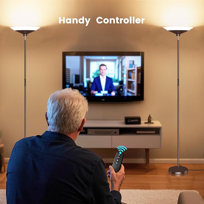 Brown Torchiere Floor Lamp - 30W Dimmable LED Standing Lamp with Remote, 4 Color Temps, Stepless Dimming, 3000-6500K, 1800LM, 72in Tall Floor Light for Office Bedroom Living Room Corner