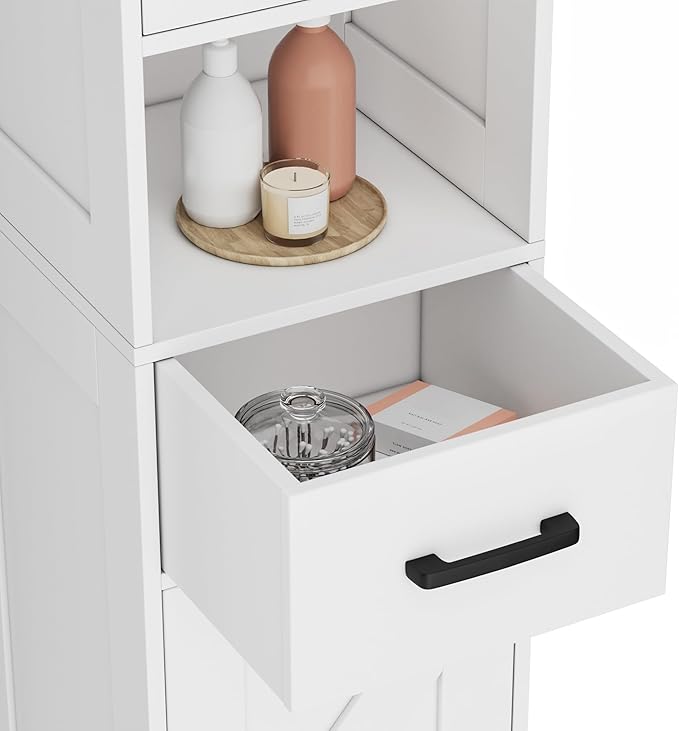 Homhedy 67" H Tall Bathroom Storage Cabinet with 2 Barn Doors and 1 Drawer, Narrow Storage Unit, Adjustable Shelves, Floor Cabinet for Bathroom, Living Room, Entryway, Kitchen, White, (11.8" W)