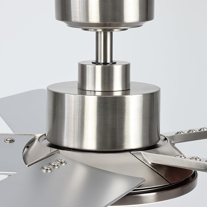 44 Inch Ceiling Fans with Lights, Modern Nickel Ceiling Fan with Dimmable LED, 6 Speeds, Timer, Quiet Reversible DC Motor, Remote Control Ceiling Fan for Bedroom, Living Room and Kitchen