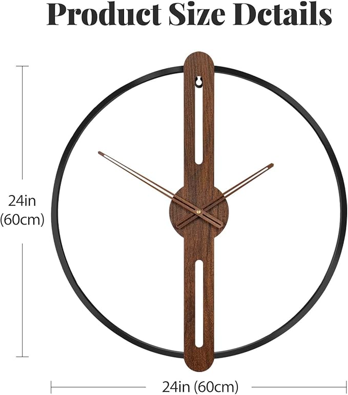 Cuspin 24 Inch Large Wall Clock for Living Room, Modern Silent Non Ticking Battery Operated Big Clock, Rustic Minimalist Wood Metal Frame Decorative Wall Clocks for Office, Bedroom, Kitchen