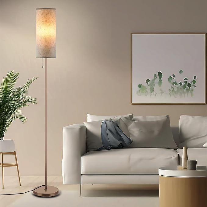 Floor Lamp for Living Room, Modern Standing Lamps with Lampshade, Minimalist Tall Lamp with Chain Switch for Living Room, LED Bulb Included (Beige+Brown)