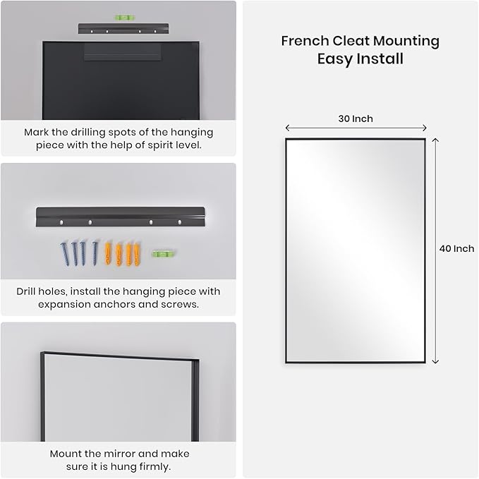 Wall Mirror 30" x 40" for Bathroom Modern Black Deep Frame Mirror for Wall Decorative Horizontal or Vertical Wall Mounted Mirror for Bedroom Living Room Entryway Wall Decor